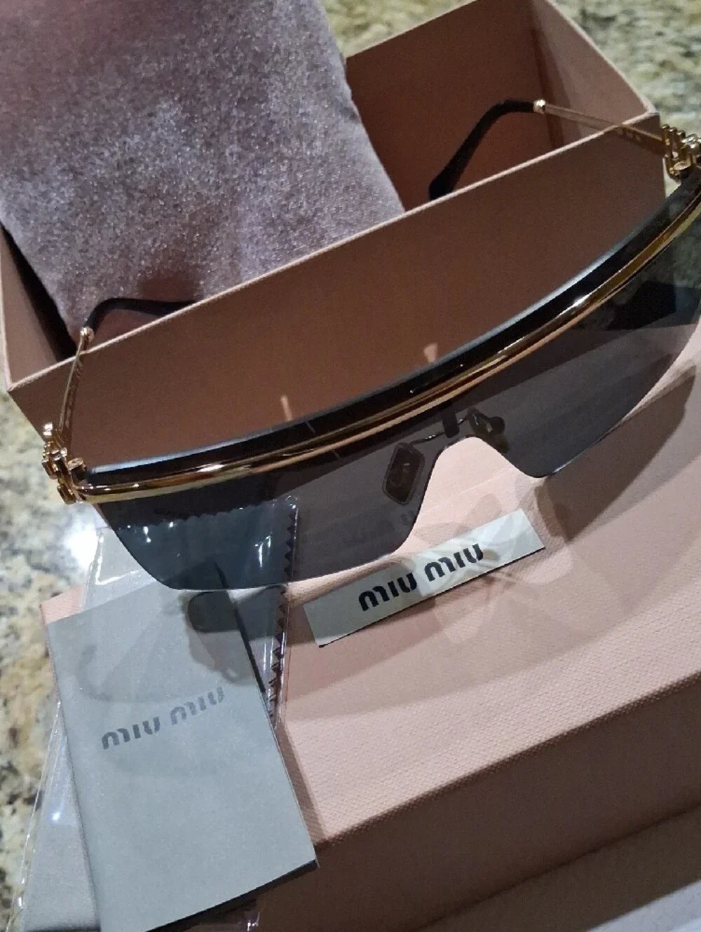 Brand New Miu Miu Shield Sunglasses in Black and Gold
